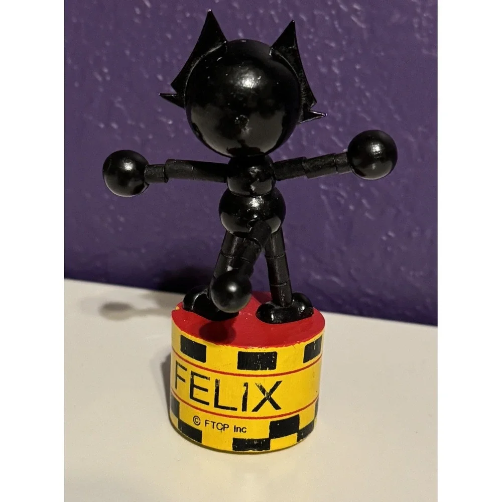 VINTAGE 80s FELIX THE CAT WOOD BOBBLE HEAD PUPPET WAKOUWA ANTIQUE RARE
